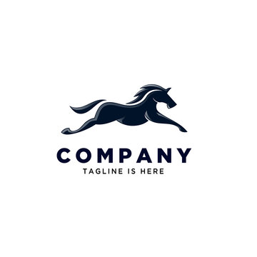 Simple elegant running jump horse logo