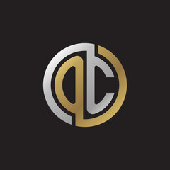 Initial letter OC, looping line, circle shape logo, silver gold color on black background
