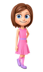 Girl in pink dress on a white background. 3d render illustration.