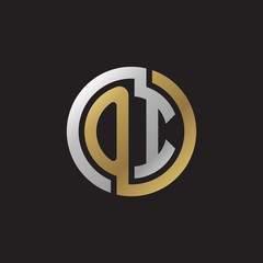 Initial letter OI, looping line, circle shape logo, silver gold color on black background