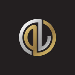 Initial letter OJ, OL, looping line, circle shape logo, silver gold color on black background