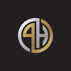 Initial letter PH, looping line, circle shape logo, silver gold color on black background