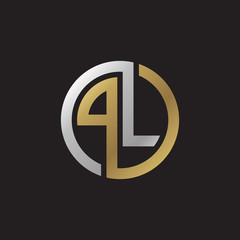 Initial letter PL, looping line, circle shape logo, silver gold color on black background
