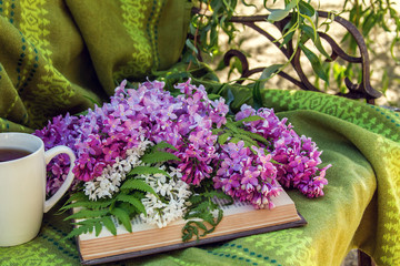 lilac, books and a Cup of tea