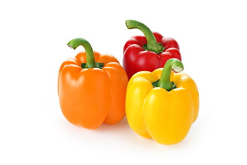 sweet pepper on white background isolated multi collor green yellow range