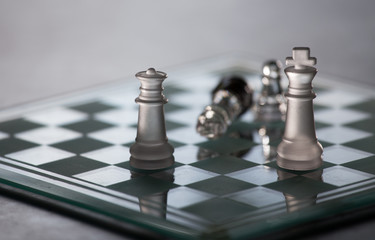 Glass pieces and chess board