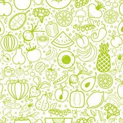 Fruits and vegetables seamless pattern, vegetarian set, isolated vector icons.