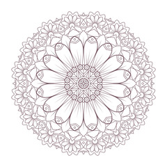 Line art of circular intricate mandala design for coloring books
