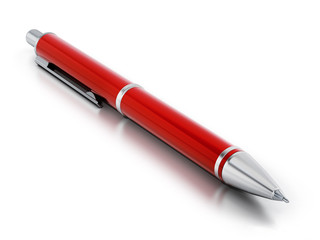 Red ballpoint pen isolated on white background. 3D illustration