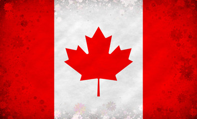 Illustration of a Kanadian Flag with a frame of a flowered pattern