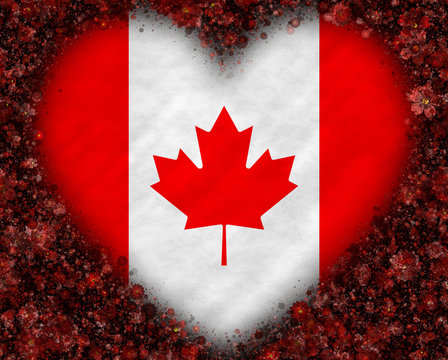 Illustration of a Canadian Flag with a heart symbol