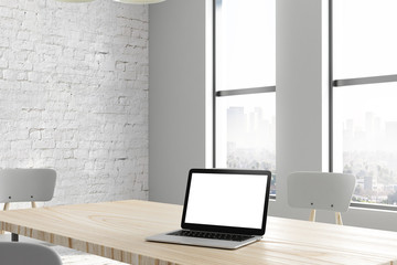 Empty notebook in conference room