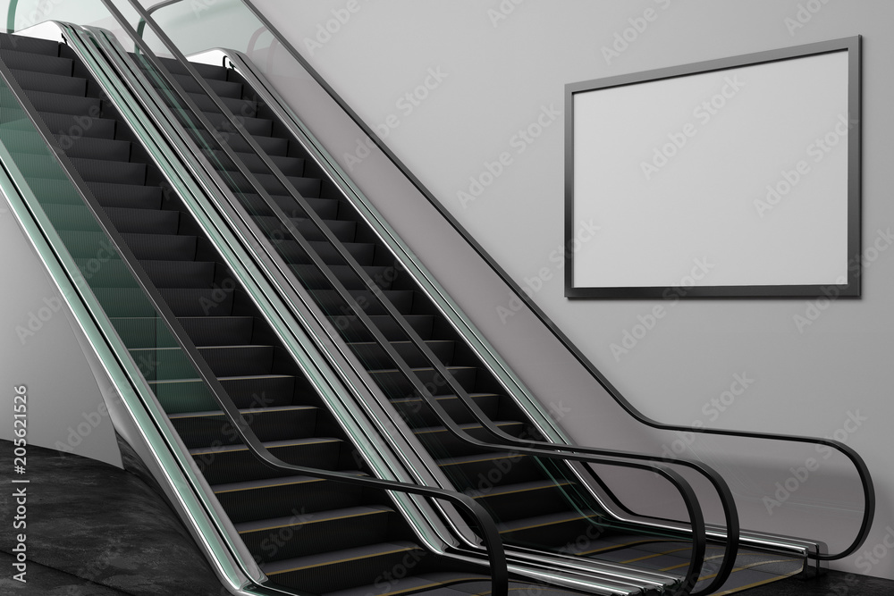 Poster Silver escalator with empty frame