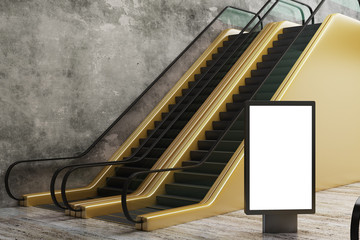 Golden escalator with empty banner