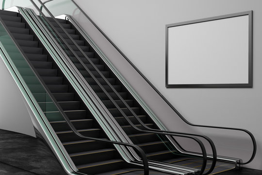 Silver escalator with empty frame