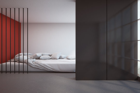 Contemporary bedroom with copyspace
