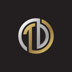 Initial letter TD, TO, looping line, circle shape logo, silver gold color on black background