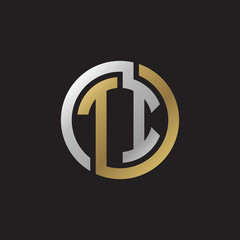 Initial letter TI, looping line, circle shape logo, silver gold color on black background