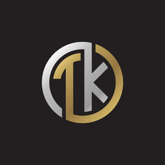 Initial letter TK, looping line, circle shape logo, silver gold color on black background