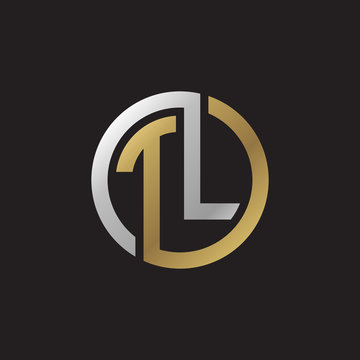 Initial letter TL, looping line, circle shape logo, silver gold color on black background