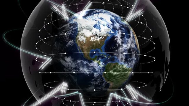 Earth, Connection Network Concept Animation, Rendering, with Alpha Channel, Background, Loop, 4k

