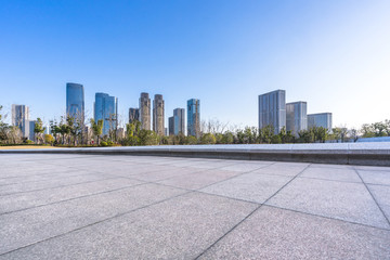 city skyline with empty floor