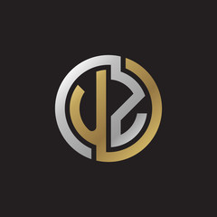 Initial letter UZ, looping line, circle shape logo, silver gold color on black background