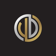 Initial letter VD, VO, UD, UO, looping line, circle shape logo, silver gold color on black background