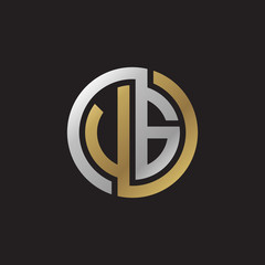 Initial letter VG, UG, looping line, circle shape logo, silver gold color on black background