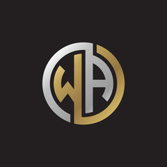 Initial letter WA, looping line, circle shape logo, silver gold color on black background