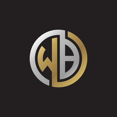 Initial letter WB, looping line, circle shape logo, silver gold color on black background
