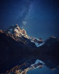 Fototapete Nachtblau Uschba bei Nacht