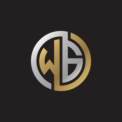 Initial letter WG, looping line, circle shape logo, silver gold color on black background