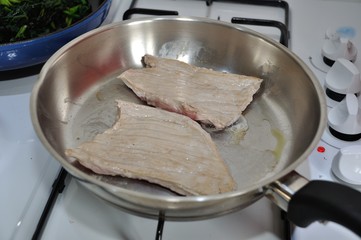 Veal cutlet on a pan
