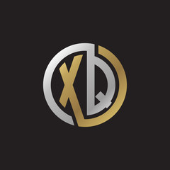 Initial letter XQ, looping line, circle shape logo, silver gold color on black background
