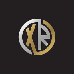Initial letter XR, looping line, circle shape logo, silver gold color on black background