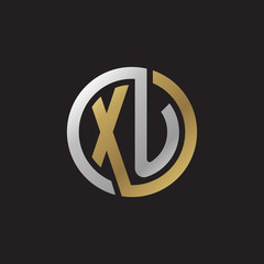 Initial letter XU, looping line, circle shape logo, silver gold color on black background