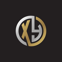 Initial letter XY, looping line, circle shape logo, silver gold color on black background