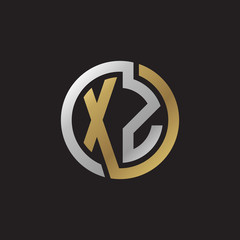 Initial letter XZ, looping line, circle shape logo, silver gold color on black background