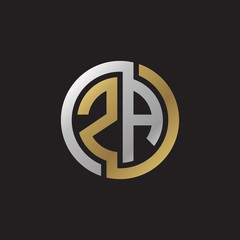 Initial letter ZA, looping line, circle shape logo, silver gold color on black background