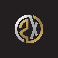 Initial letter ZX, looping line, circle shape logo, silver gold color on black background