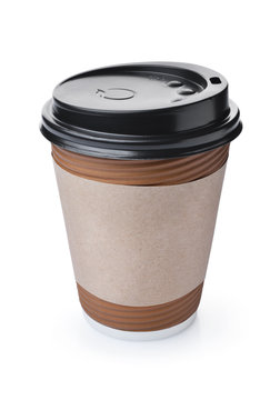 Take-out blank paper brown coffee cup with black cover and craft cup holder
