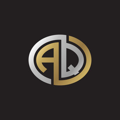 Initial letter AQ, looping line, ellipse shape logo, silver gold color on black background