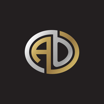 Initial letter AO, looping line, ellipse shape logo, silver gold color on black background