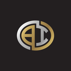 Initial letter BI, looping line, ellipse shape logo, silver gold color on black background