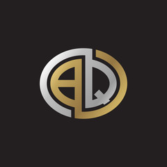 Initial letter BQ, looping line, ellipse shape logo, silver gold color on black background