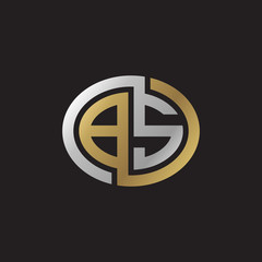 Initial letter BS, looping line, ellipse shape logo, silver gold color on black background