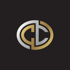 Initial letter CC, looping line, ellipse shape logo, silver gold color on black background