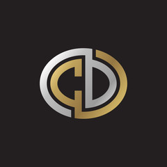 Initial letter CD, CO, looping line, ellipse shape logo, silver gold color on black background