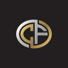 Initial letter CF, looping line, ellipse shape logo, silver gold color on black background